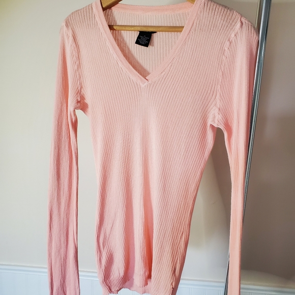 Calvin Klein sheer V neck sweater CK jeans super soft lightweight pink sz M - Picture 3 of 8